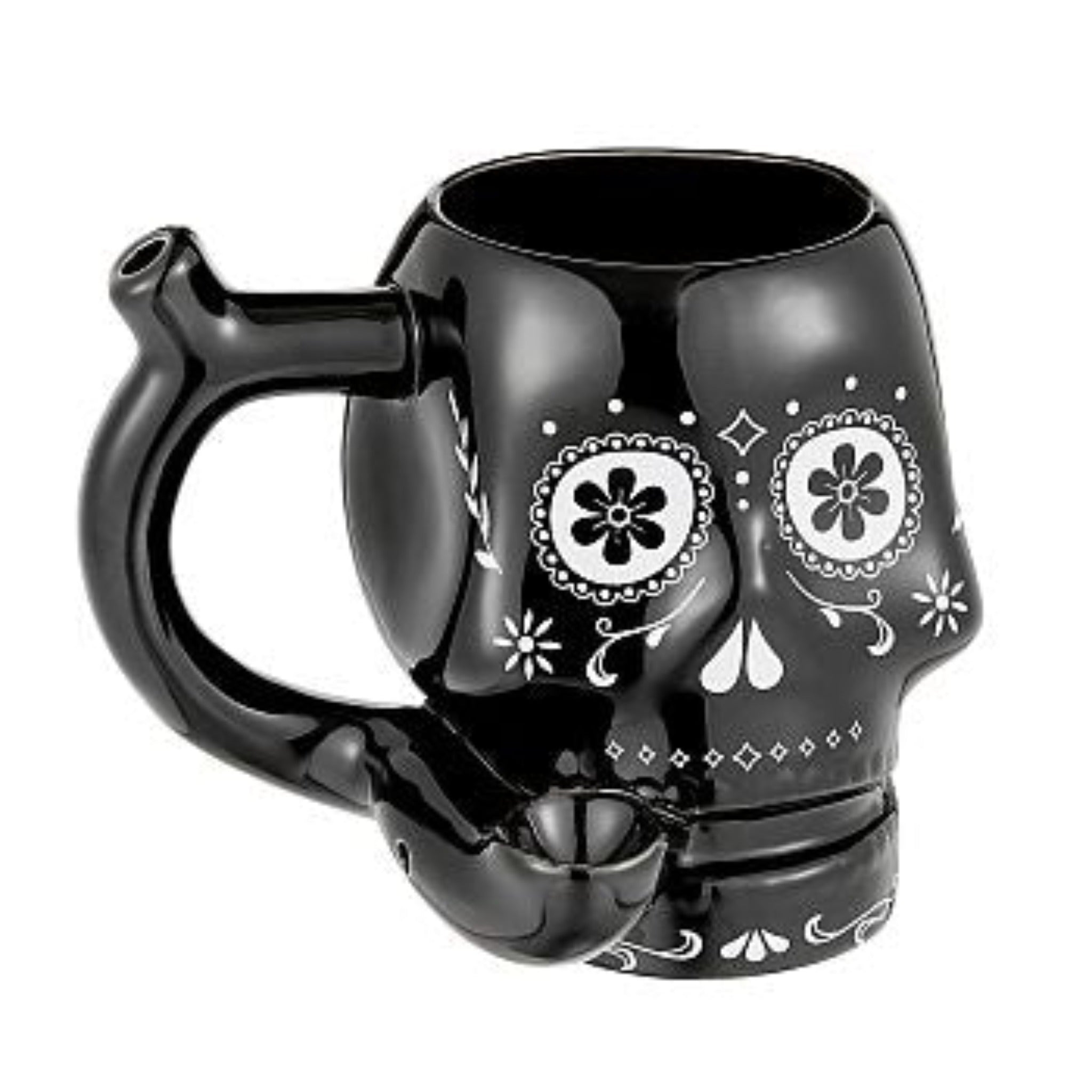Wake n Bake Mug Pipe (6") Pipe Fashioncraft Black Skull 