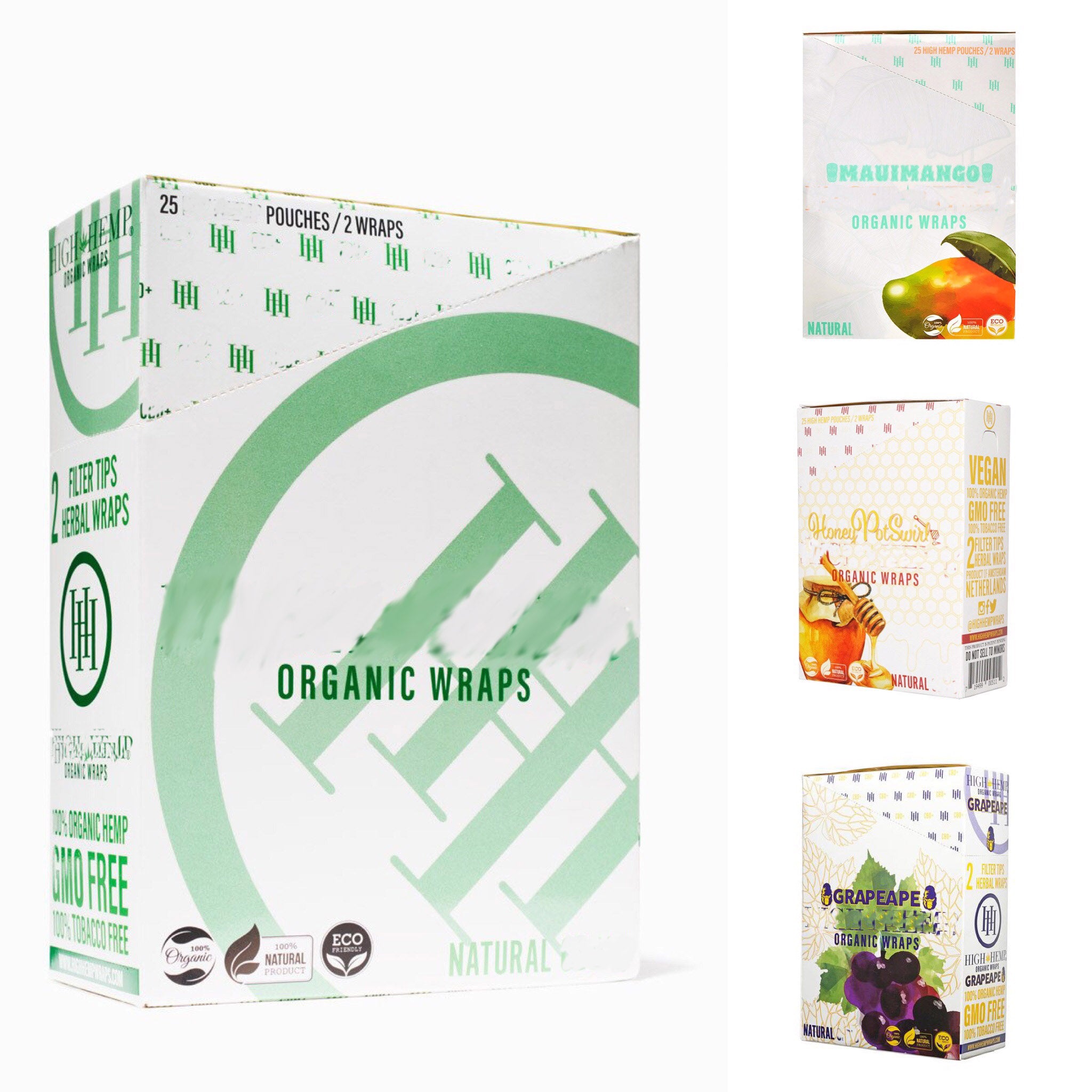 4 Flavors of High Hemp Wraps (Full box of each flavor)