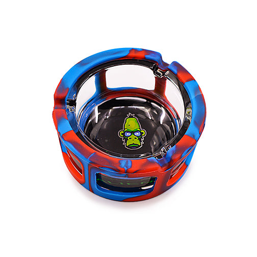 Alien Ape Glass Ashtray w/ Silicone Sleeve BDD Wholesale Red/Blue 