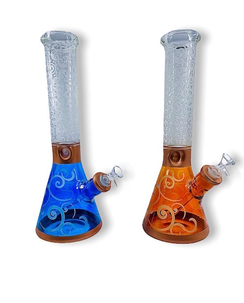 Colorful Etched Print Beaker Water Pipe (14") Water Pipes Puff Wholesale 