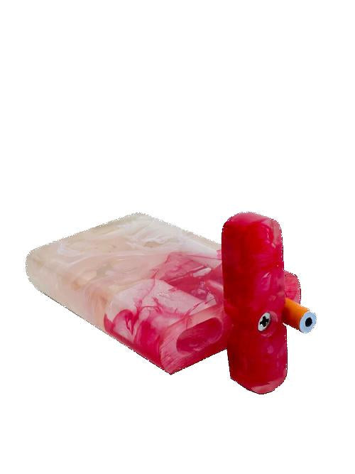 Handmade Acrylic Dugout w/ One Hitter - Red Marble Dugout India Art Collection 