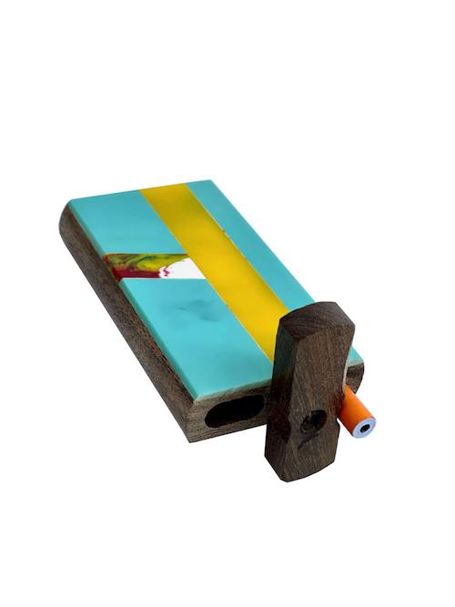 Handmade Wooden Dugout w/ One Hitter - Yellow Teal Dugout India Art Collection 