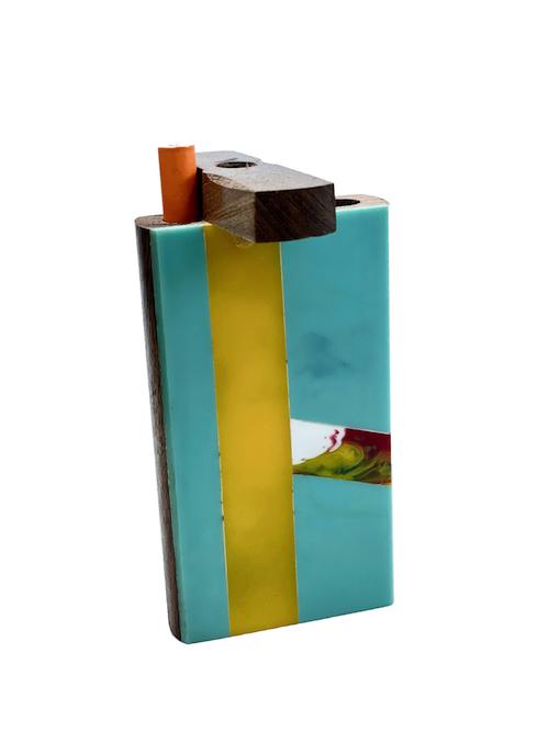Handmade Wooden Dugout w/ One Hitter - Yellow Teal Dugout India Art Collection 