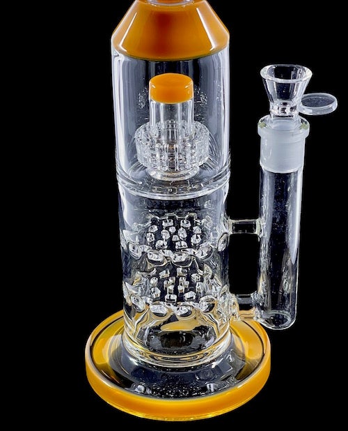 HyBird Double Honeycomb Perc Water Pipe (14") Water Pipes Puff Wholesale 