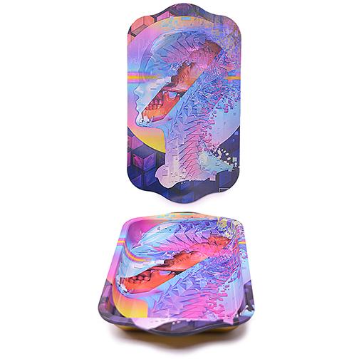 Metal Rolling Tray w/ Holographic Magnetic Lid - In Depth Rolling Tray BDD Wholesale 