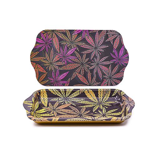 Metal Rolling Tray w/ Holographic Magnetic Lid - Leaves Rolling Tray BDD Wholesale 
