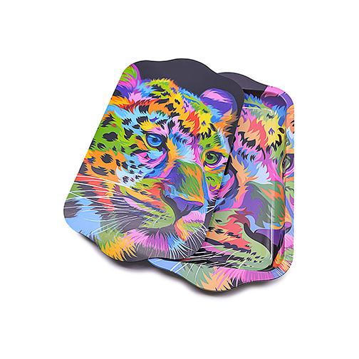Metal Rolling Tray w/ Holographic Magnetic Lid - Leopard Rolling Tray BDD Wholesale 