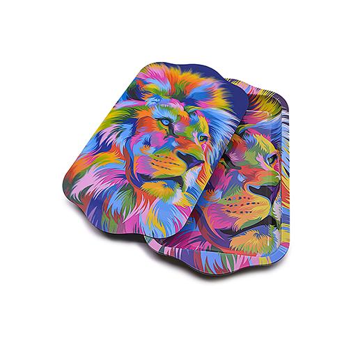 Metal Rolling Tray w/ Holographic Magnetic Lid - Lion Rolling Tray BDD Wholesale 