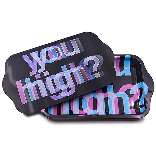 Metal Rolling Tray w/ Holographic Magnetic Lid - You High? Rolling Tray BDD Wholesale 
